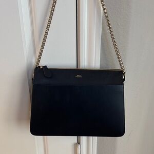 A.P.C. Black Leather Crossbody Bag with Chain Strap
